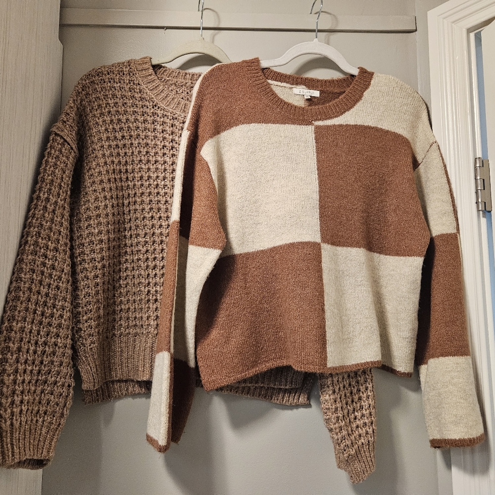Z Supply Two-Tone Block Sweater - Brown and Cream & And Now And Then Sweater